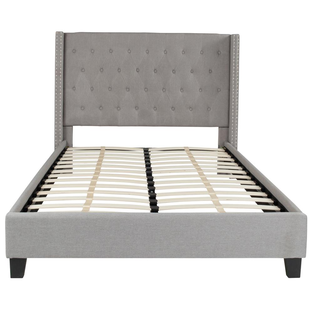 Full Size Tufted Upholstered Platform Bed in Beige Fabric