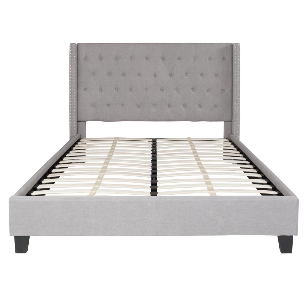 Queen Size Tufted Upholstered Platform Bed in Dark Grey Fabric