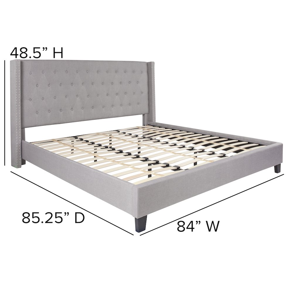 Riverdale King Size Tufted Upholstered Platform Bed in Light Grey Fabric