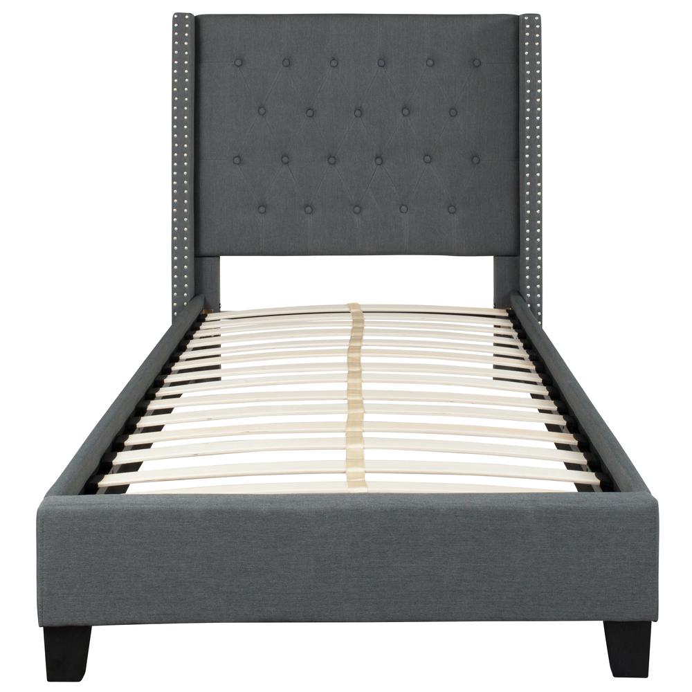 Twin Size Tufted Upholstered Platform Bed in Light Grey Fabric