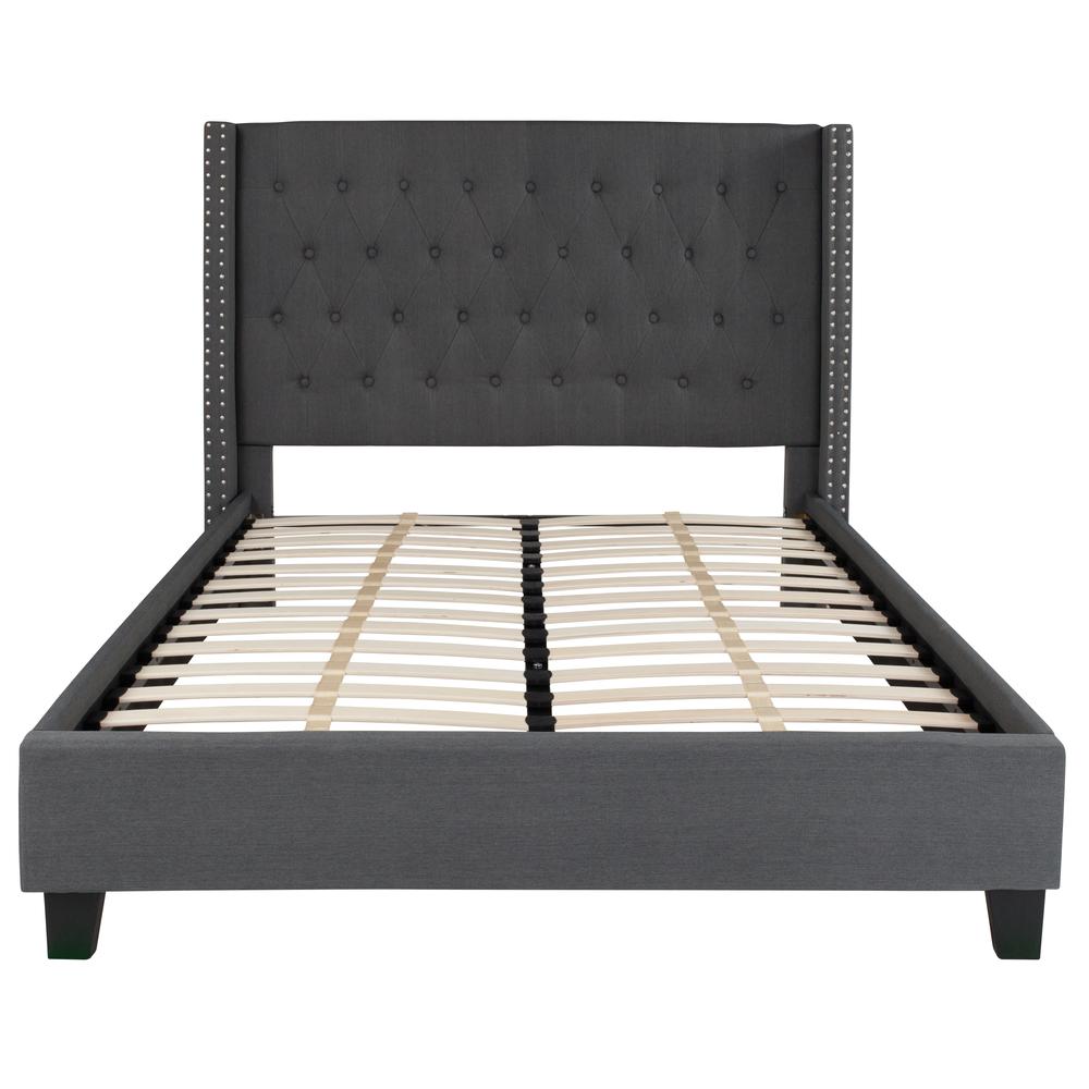 Full Size Tufted Upholstered Platform Bed in Beige Fabric