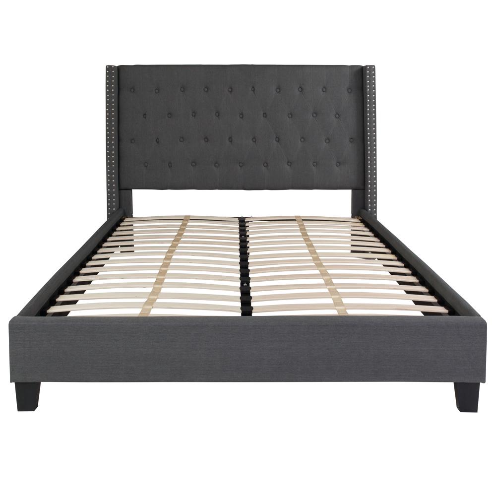 Queen Size Tufted Upholstered Platform Bed in Dark Grey Fabric