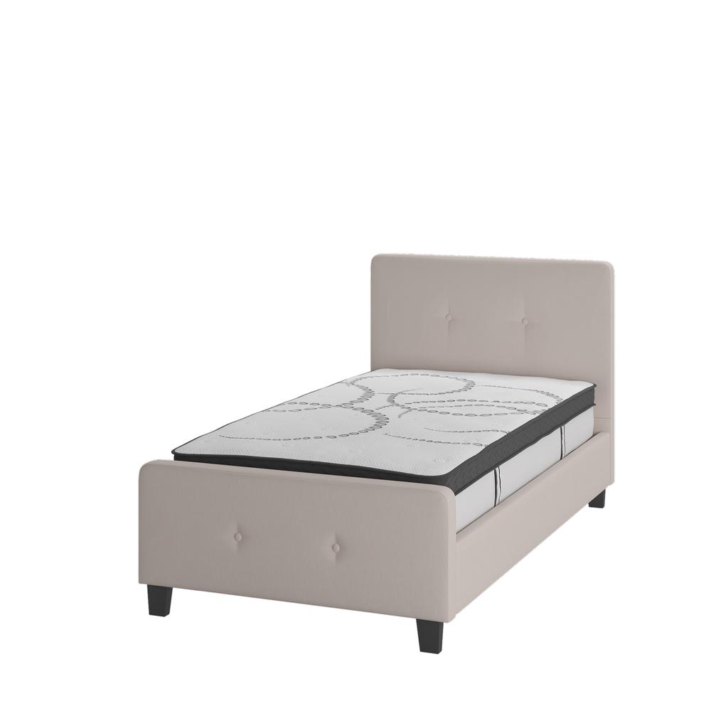 Vanessa Twin Size Tufted Upholstered Platform Bed in Light Grey Fabric