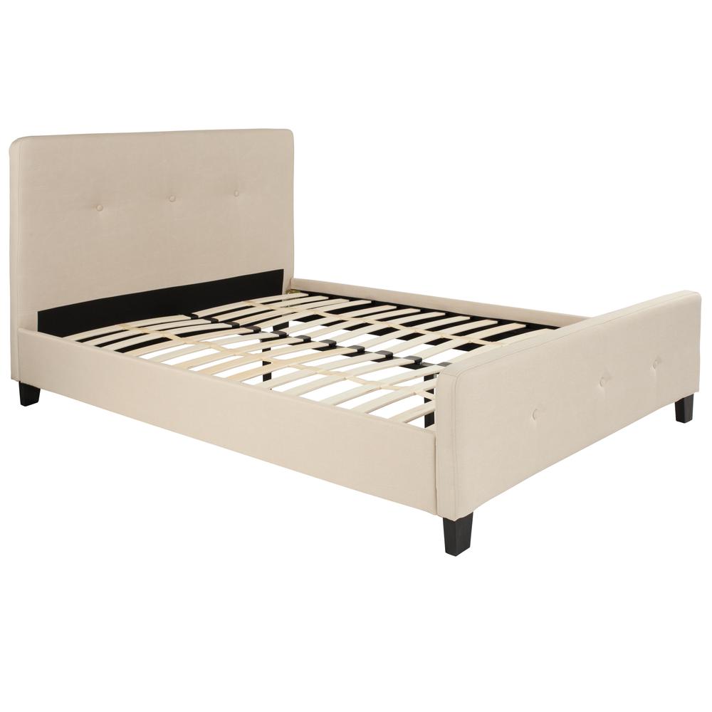 Vanessa Full Size Tufted Upholstered Platform Bed in Beige Fabric