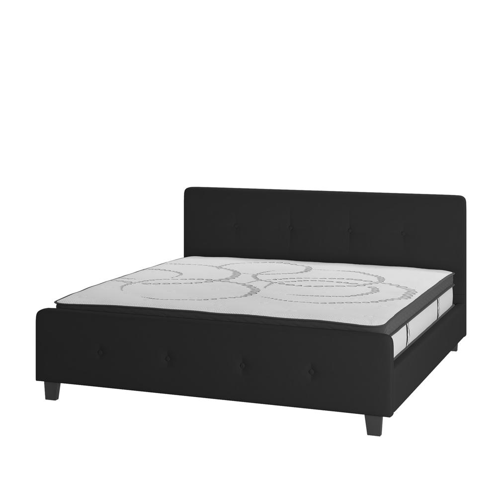 Vanessa King Size Tufted Upholstered Platform Bed in Black Fabric