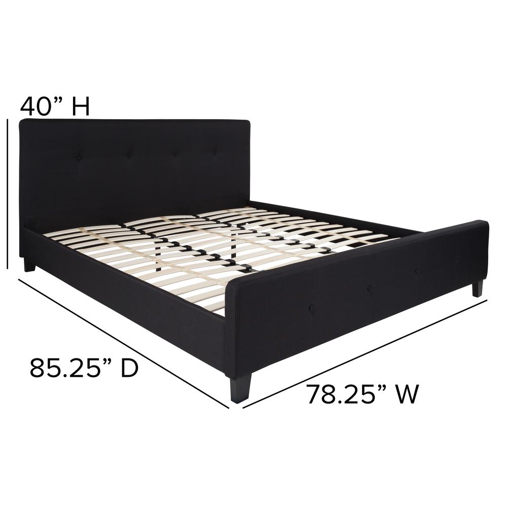 Vanessa King Size Tufted Upholstered Platform Bed in Black Fabric