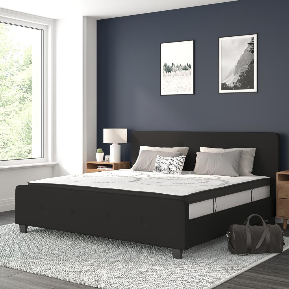 Vanessa King Size Tufted Upholstered Platform Bed in Black Fabric