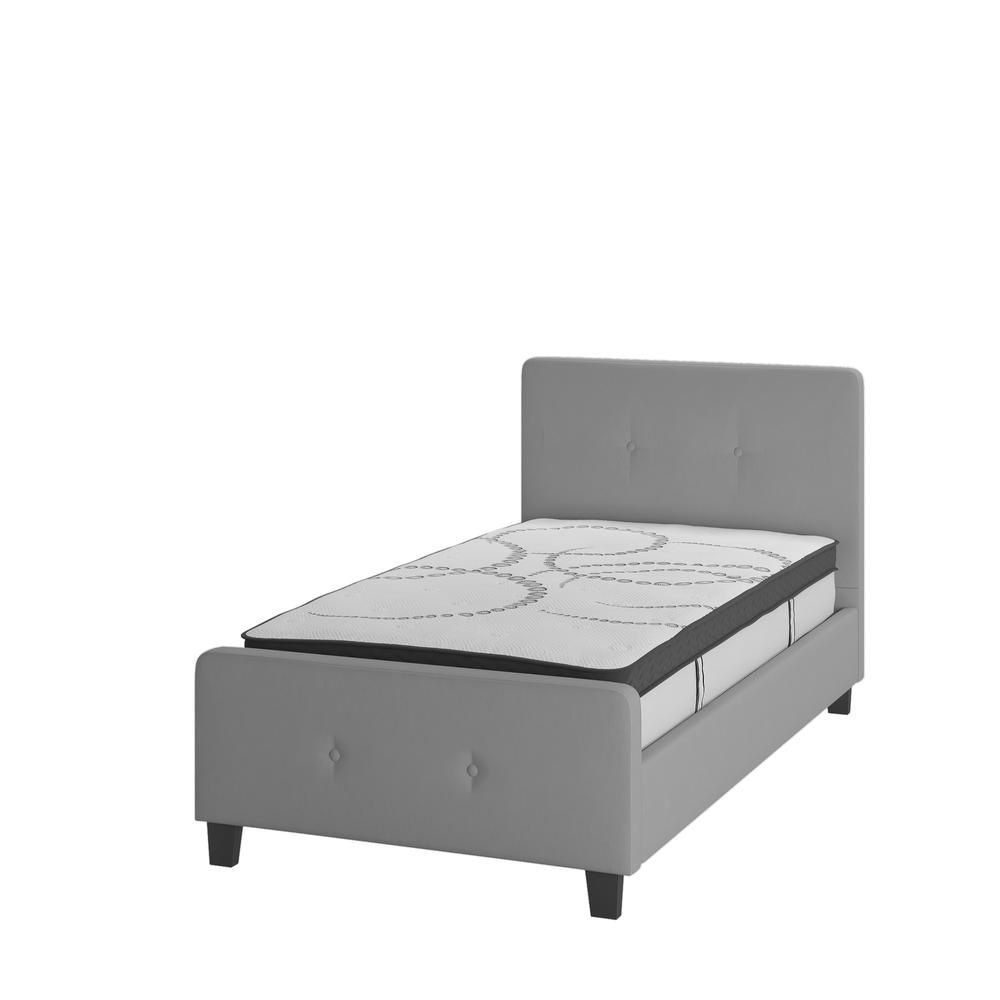 Vanessa Twin Size Tufted Upholstered Platform Bed in Light Grey Fabric