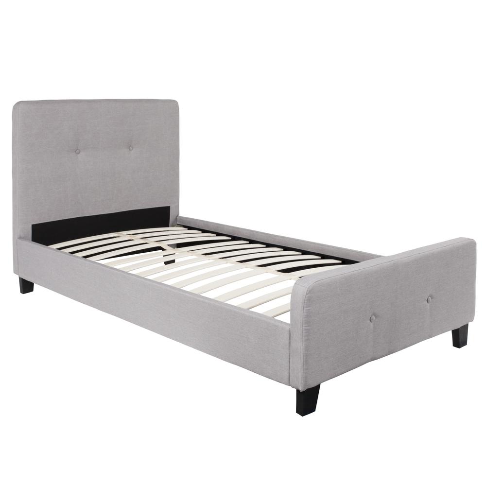 Vanessa Twin Size Tufted Upholstered Platform Bed in Light Grey Fabric