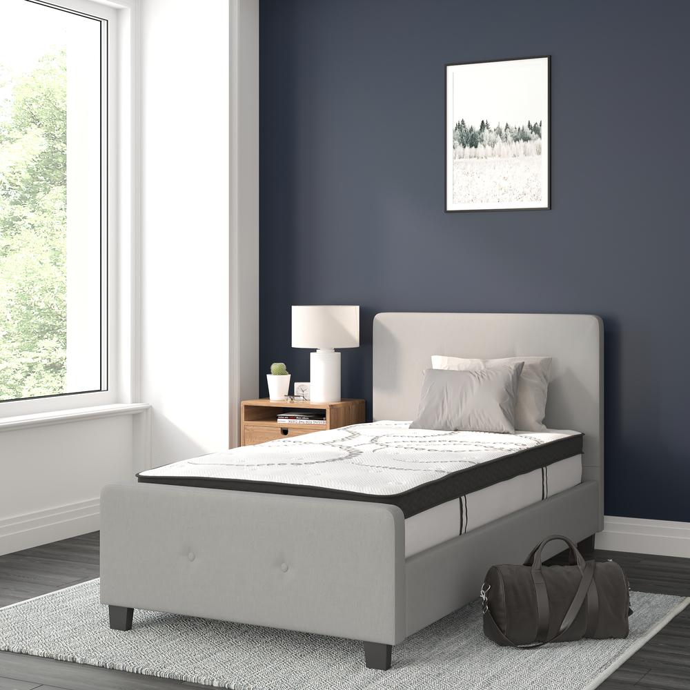 Vanessa Twin Size Tufted Upholstered Platform Bed in Light Grey Fabric