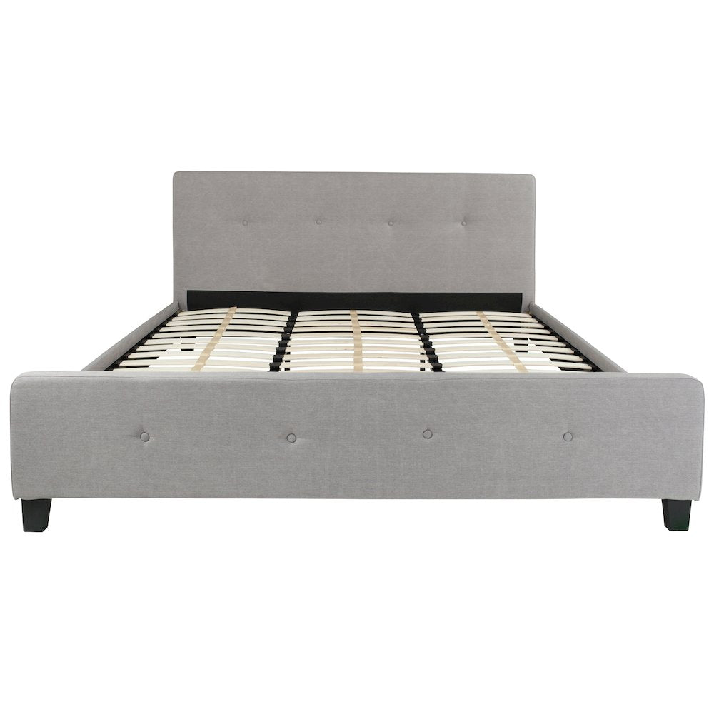 Tribeca King Size Tufted Upholstered Platform Bed in Light Gray Fabric with 10 Inch CertiPUR-US Certified Pocket Spring Mattress