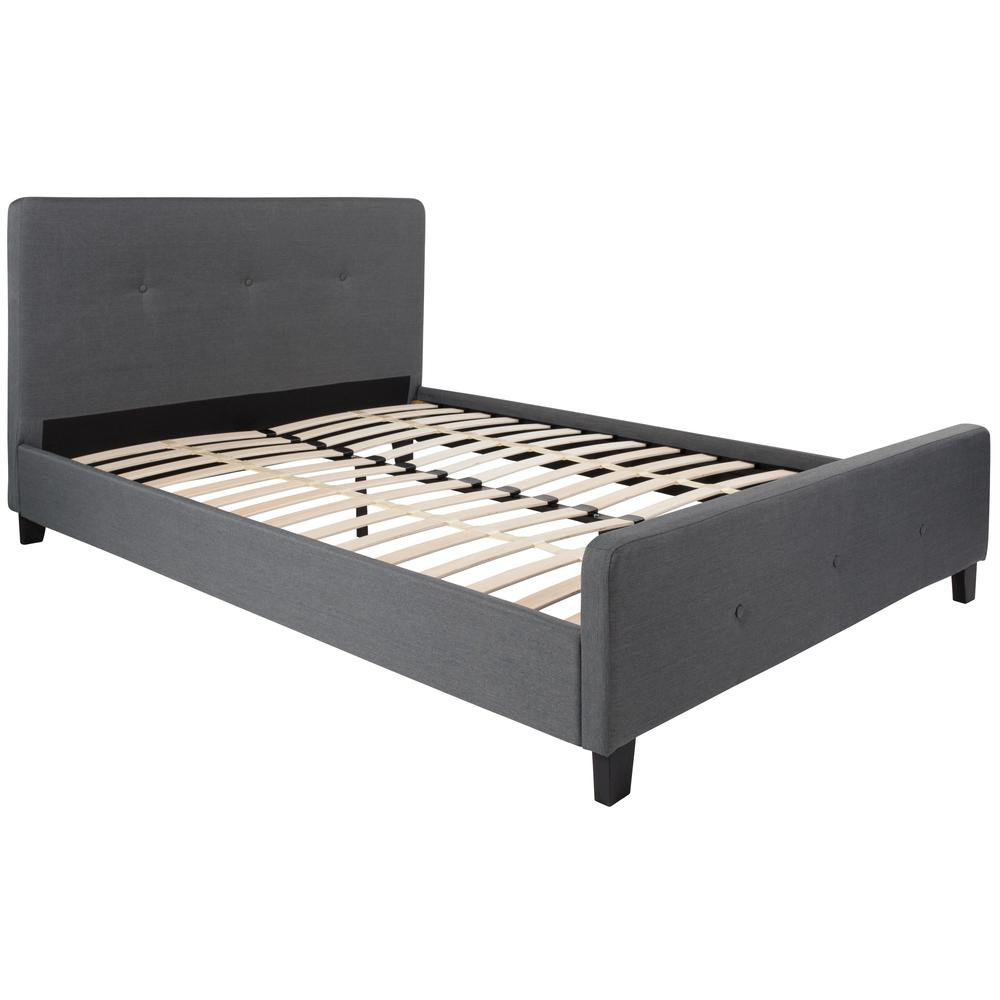 Vanessa Queen Size Tufted Upholstered Platform Bed in Dark Grey Fabric