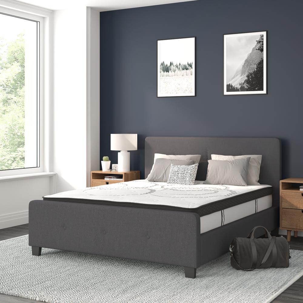 Vanessa Queen Size Tufted Upholstered Platform Bed in Dark Grey Fabric