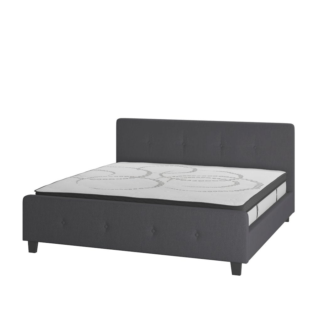 Tribeca King Size Tufted Upholstered Platform Bed in Dark Gray Fabric with 10 Inch CertiPUR-US Certified Pocket Spring Mattress