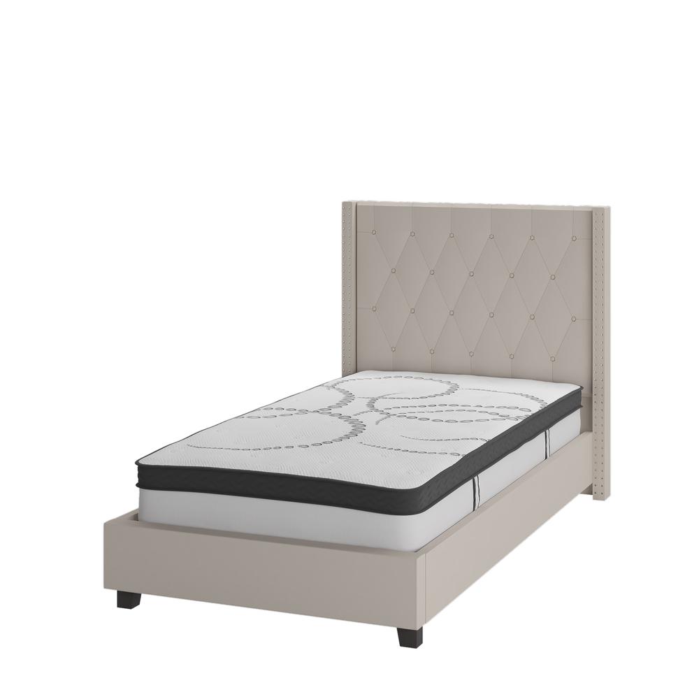 Viola Twin Size Tufted Upholstered Platform Bed in Light Grey Fabric