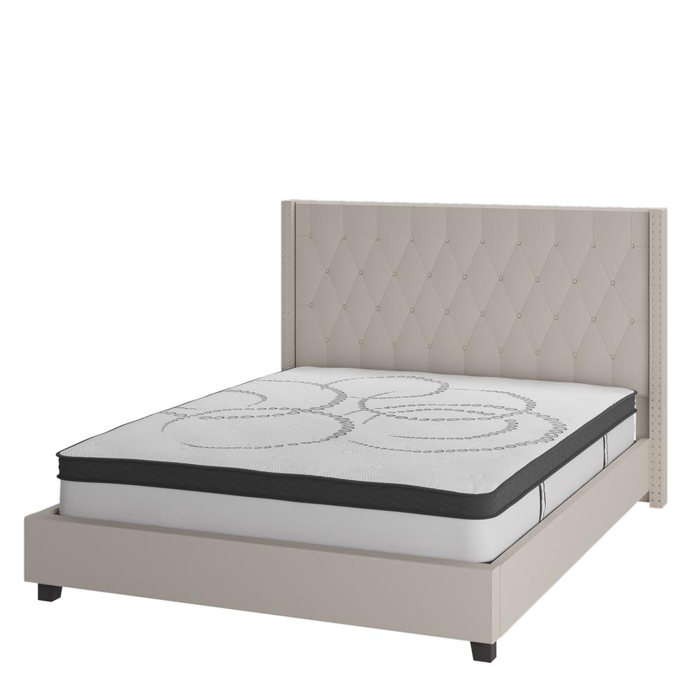 Viola Full Size Tufted Upholstered Platform Bed in Beige Fabric