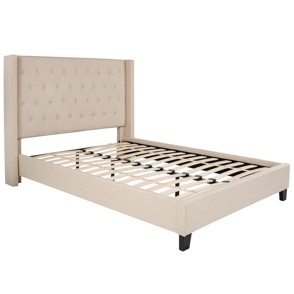 Viola Full Size Tufted Upholstered Platform Bed in Beige Fabric