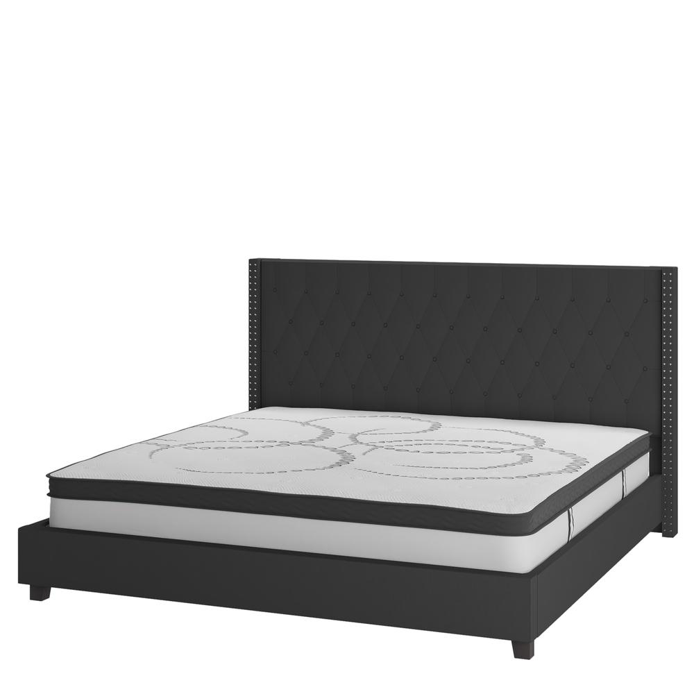 Viola King Size Tufted Upholstered Platform Bed in Black Fabric