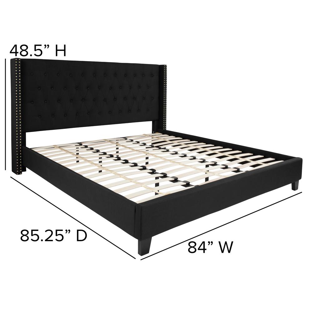 Viola King Size Tufted Upholstered Platform Bed in Black Fabric