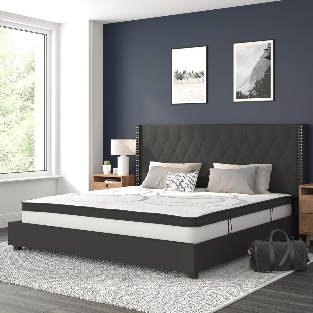 Viola King Size Tufted Upholstered Platform Bed in Black Fabric