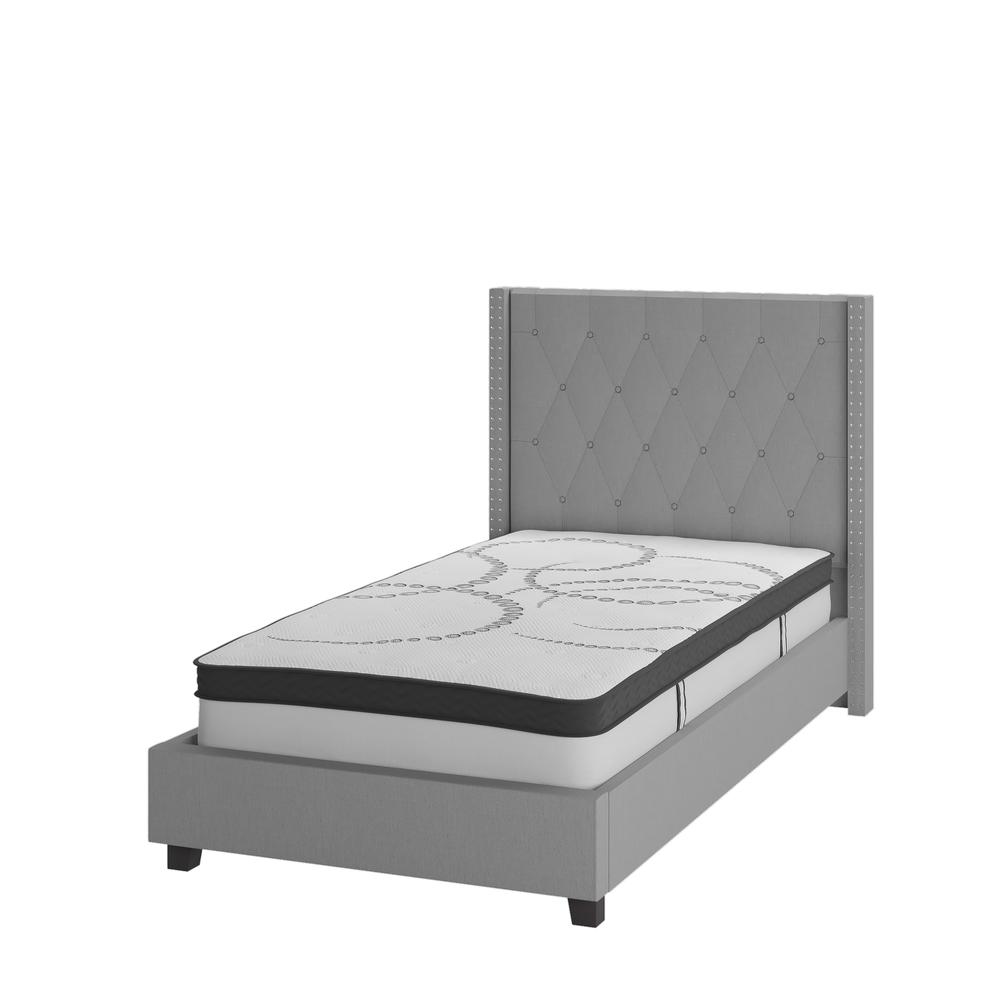 Viola Twin Size Tufted Upholstered Platform Bed in Light Grey Fabric