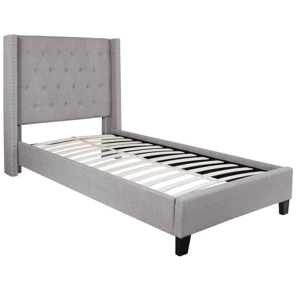 Viola Twin Size Tufted Upholstered Platform Bed in Light Grey Fabric