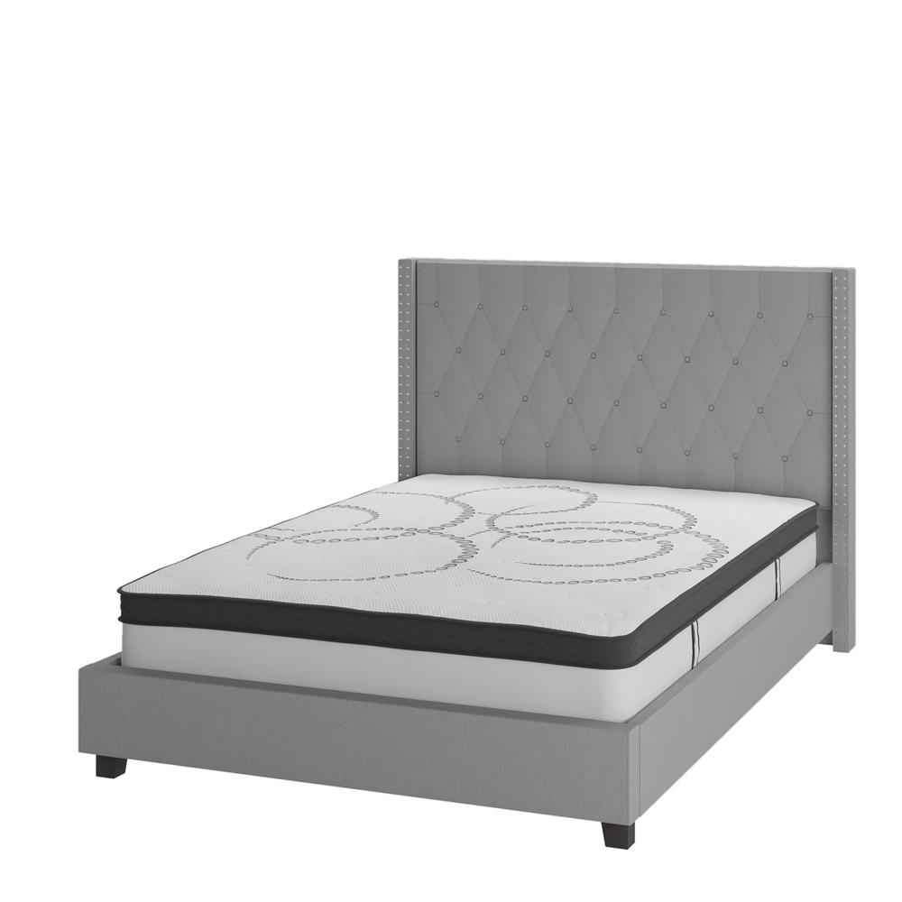 Viola Full Size Tufted Upholstered Platform Bed in Beige Fabric