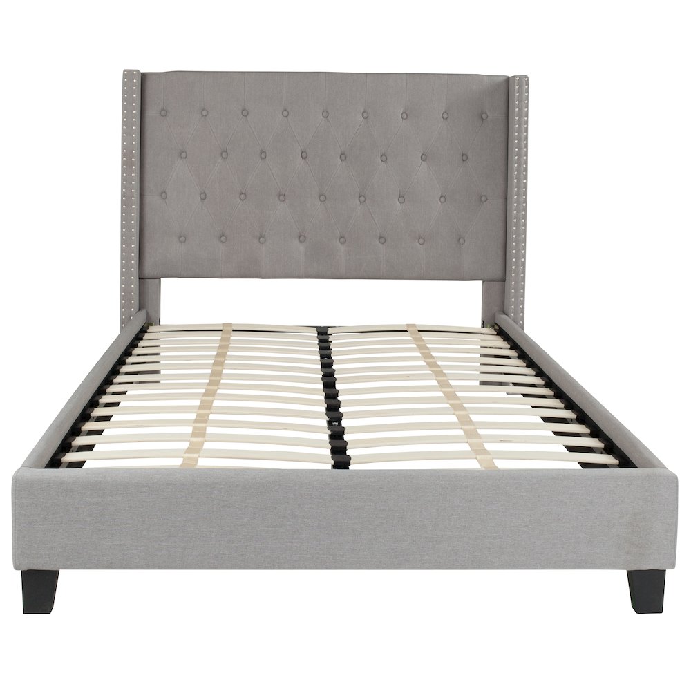 Riverdale Full Size Tufted Upholstered Platform Bed in Light Gray Fabric with 10 Inch CertiPUR-US Certified Pocket Spring Mattress