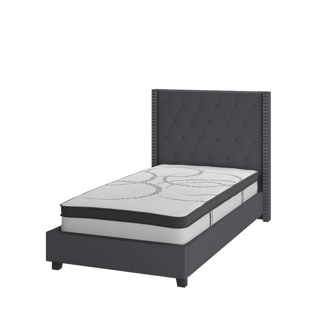 Viola Twin Size Tufted Upholstered Platform Bed in Light Grey Fabric