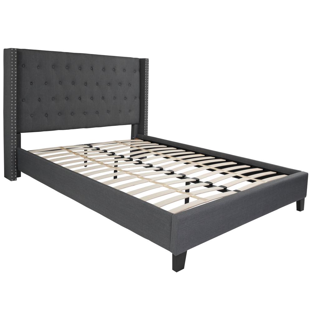 Viola Queen Size Tufted Upholstered Platform Bed in Dark Grey Fabric