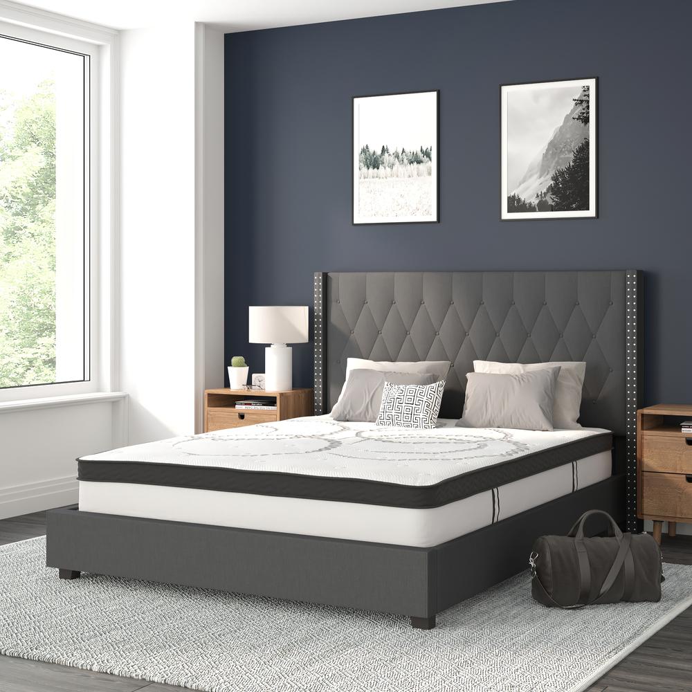 Viola Queen Size Tufted Upholstered Platform Bed in Dark Grey Fabric