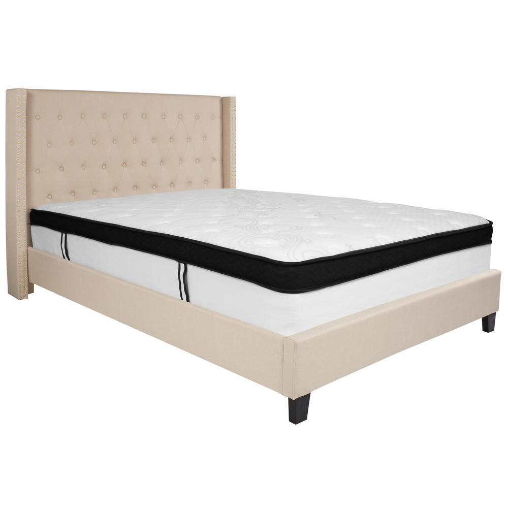 Barbara Queen Size Platform Bed in Dark Grey Fabric with Memory Foam Mattress