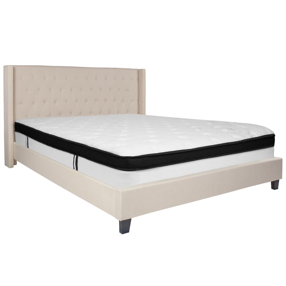 Barbara King Size Platform Bed in Black Fabric with Memory Foam Mattress