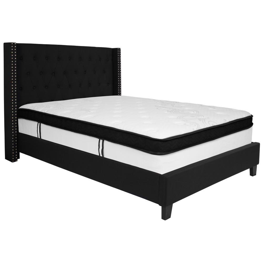 Barbara Full Size Platform Bed in Beige Fabric with Memory Foam Mattress