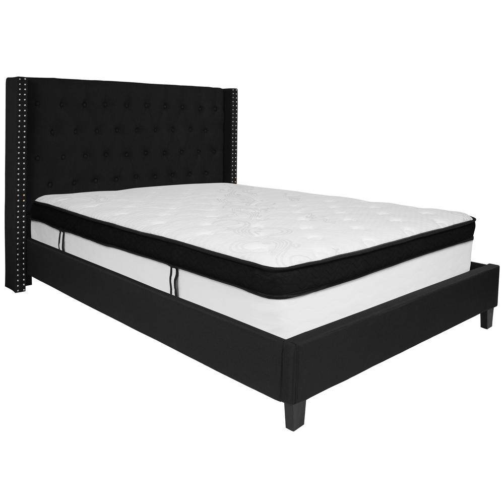 Barbara Queen Size Platform Bed in Dark Grey Fabric with Memory Foam Mattress