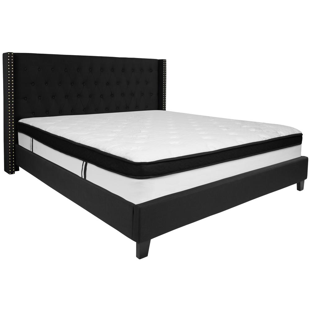 Barbara King Size Platform Bed in Black Fabric with Memory Foam Mattress