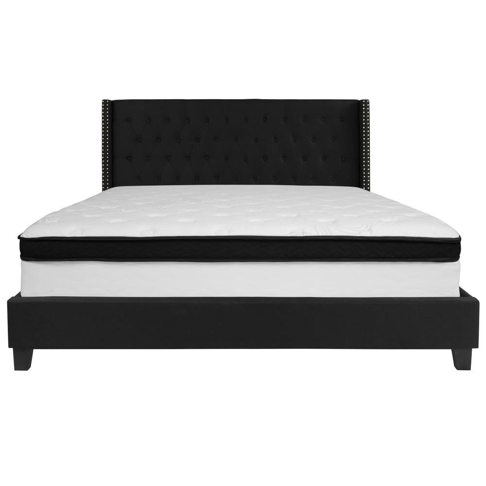 Barbara King Size Platform Bed in Black Fabric with Memory Foam Mattress