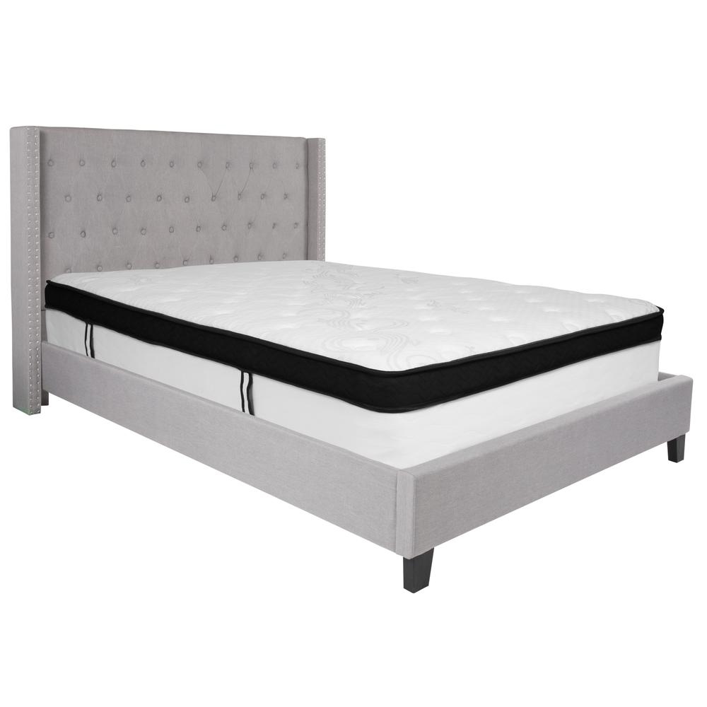 Barbara Queen Size Platform Bed in Dark Grey Fabric with Memory Foam Mattress