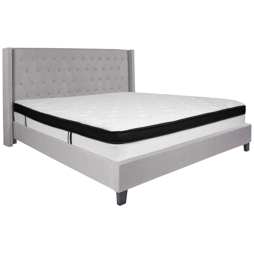 Barbara King Size Platform Bed in Black Fabric with Memory Foam Mattress