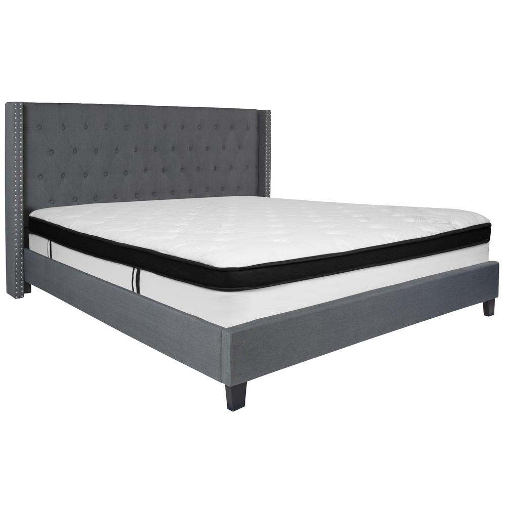 Barbara King Size Platform Bed in Black Fabric with Memory Foam Mattress