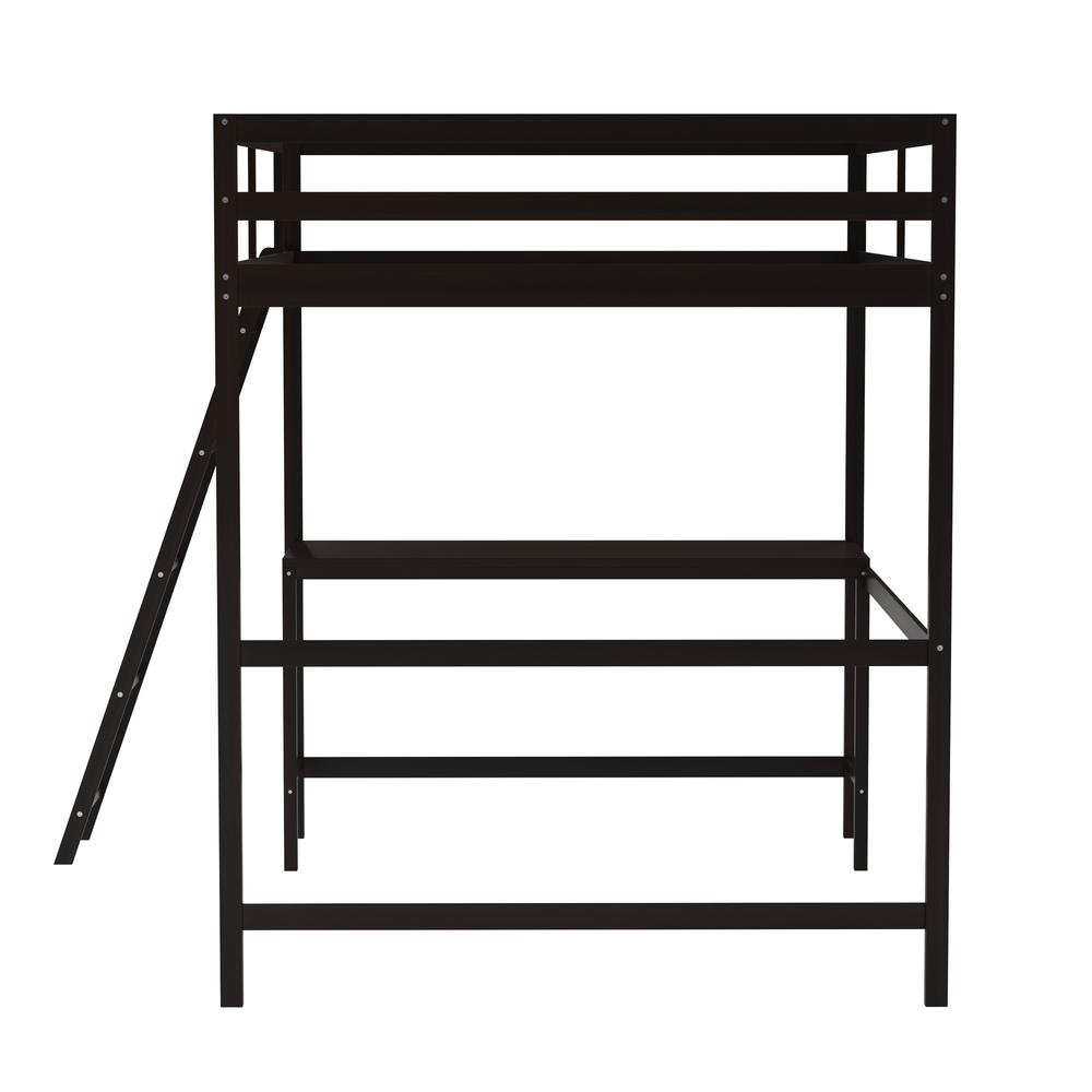 Loft Bed Frame with Desk, Full Size with Protective Guard Rails - Espresso