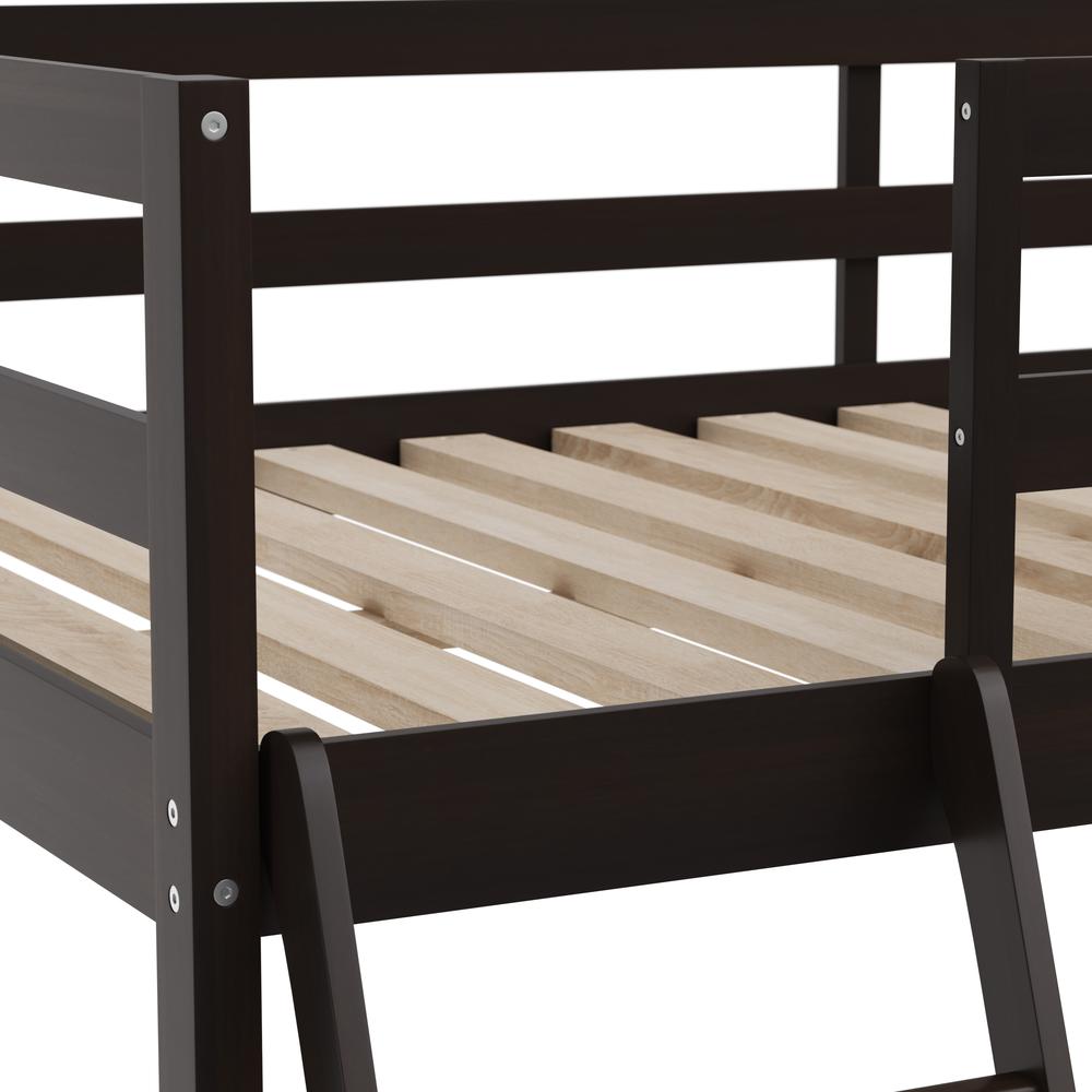 Loft Bed Frame with Desk, Full Size with Protective Guard Rails - Espresso