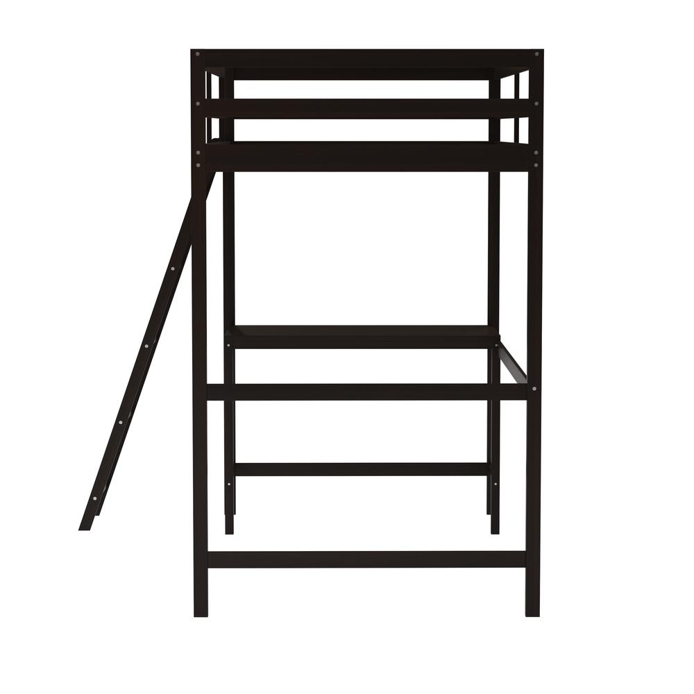 Loft Bed Frame with Desk, Twin Size with Protective Guard Rails - Espresso