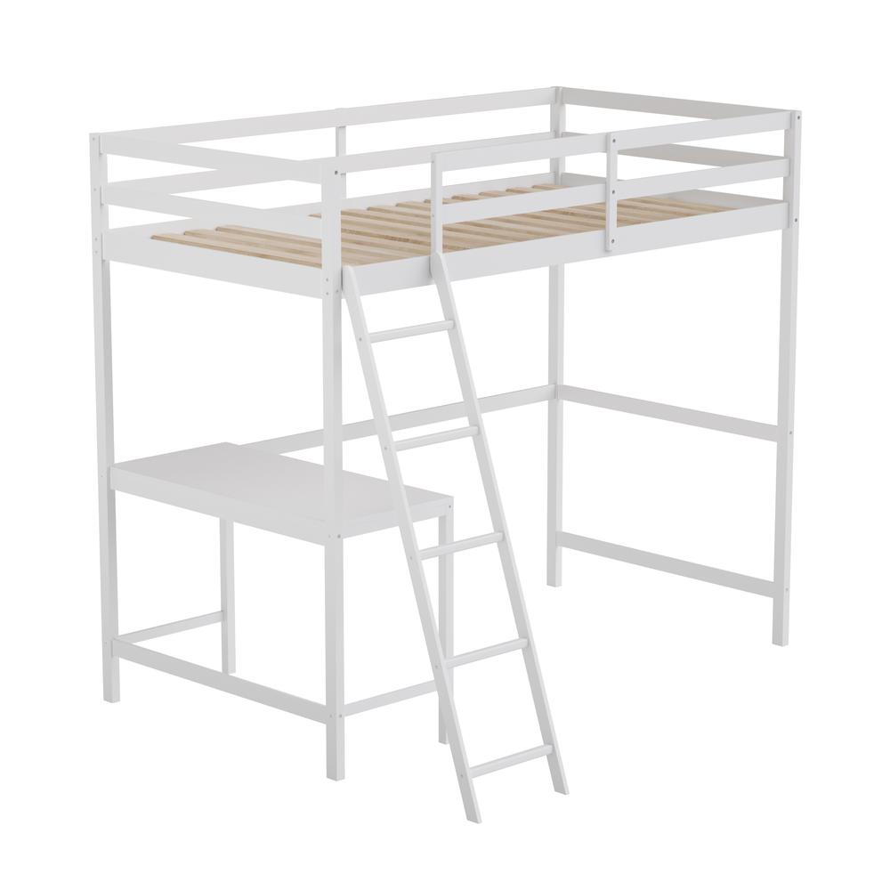 Loft Bed Frame with Desk, Twin Size with Protective Guard Rails - Espresso