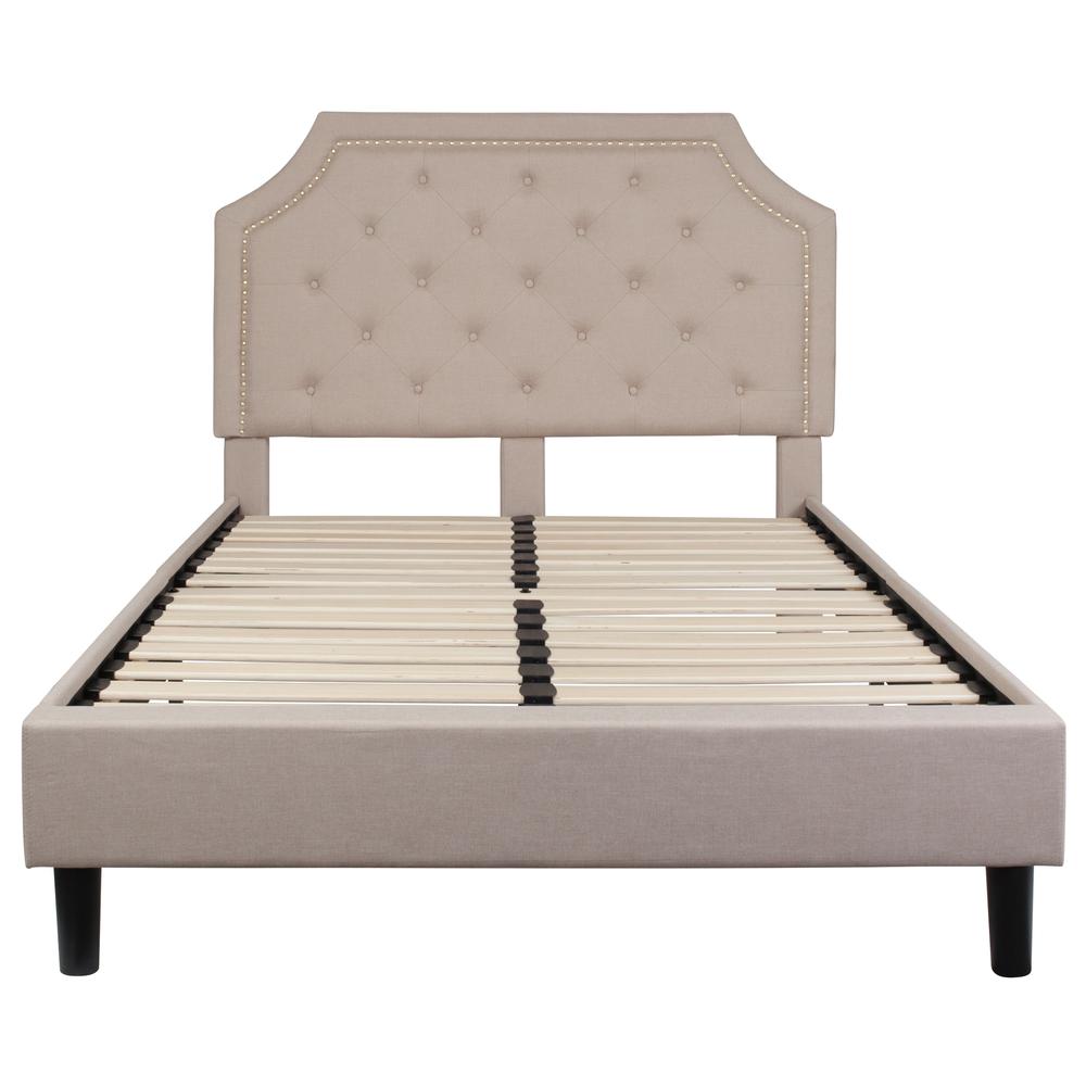 Elsa Full Size Tufted Upholstered Platform Bed in Beige Fabric