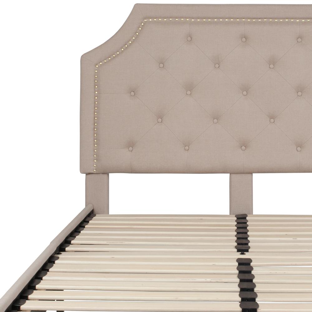Hiten Elsa Full Size Beige Upholstered Platform Bed  Tufted Headboard, Modern Style