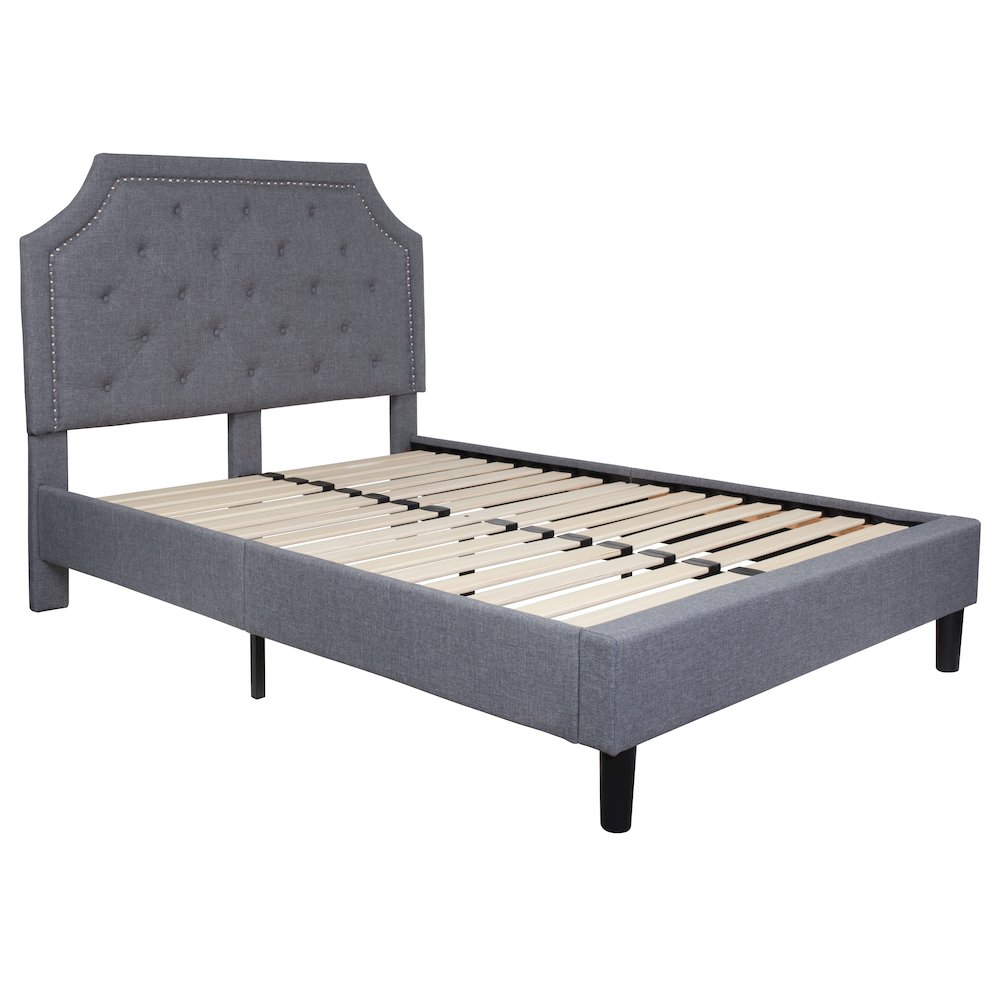Brighton Full Size Tufted Upholstered Platform Bed in Light Gray Fabric