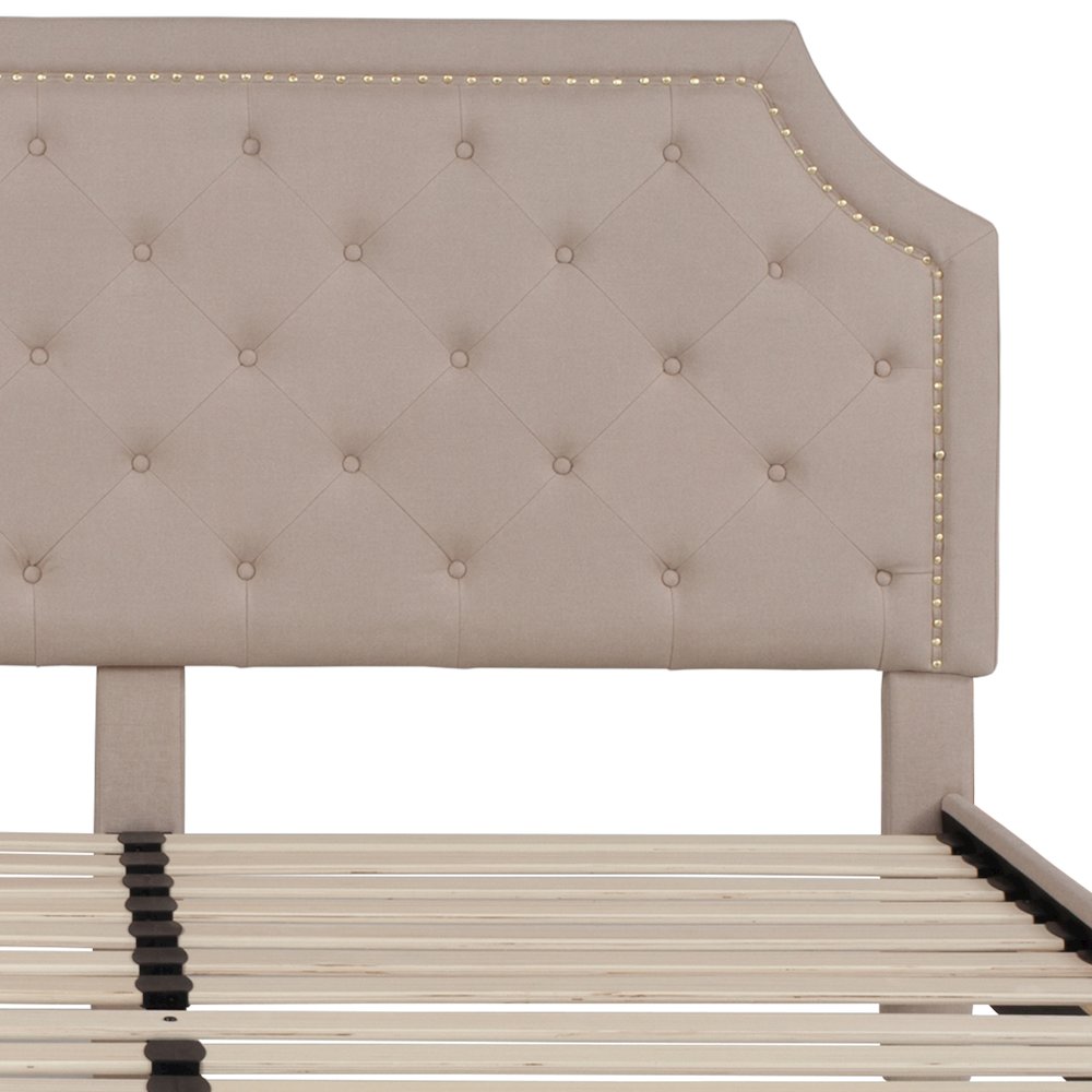 Brighton King Size Tufted Upholstered Platform Bed in Beige Fabric