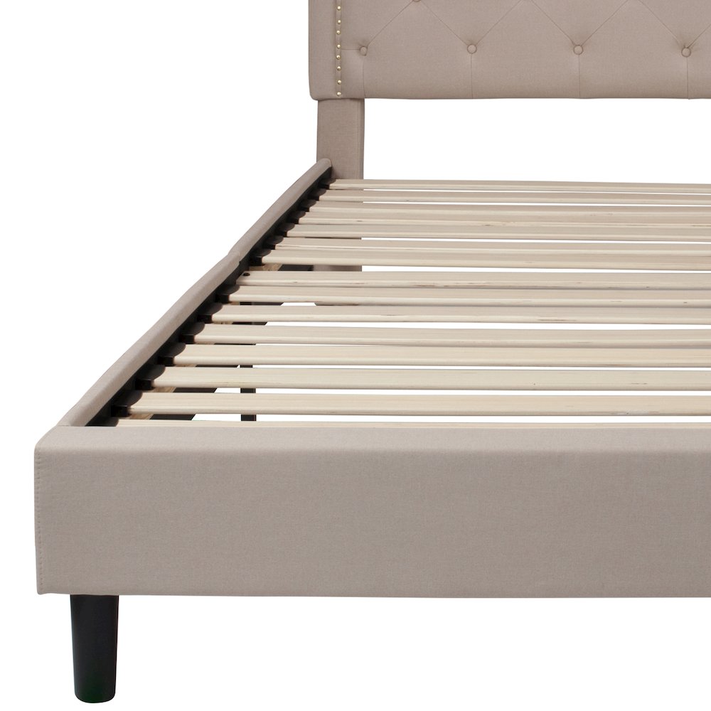 Brighton King Size Tufted Upholstered Platform Bed in Beige Fabric
