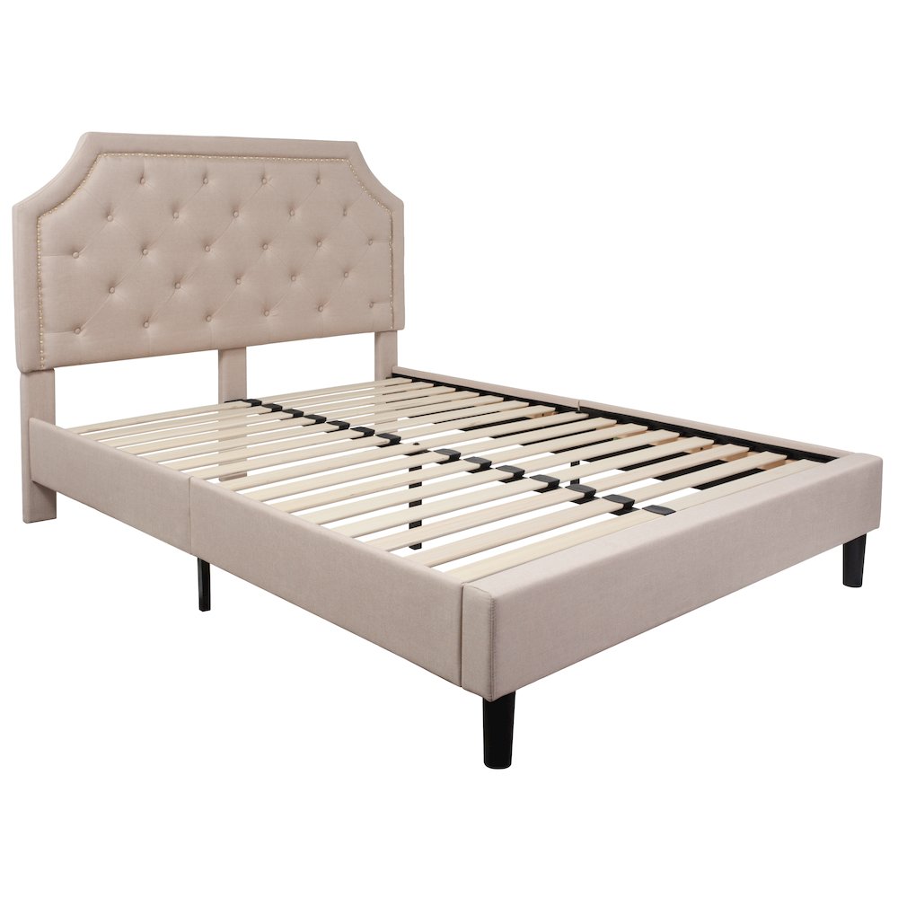 Brighton Queen Size Tufted Upholstered Platform Bed in Beige Fabric